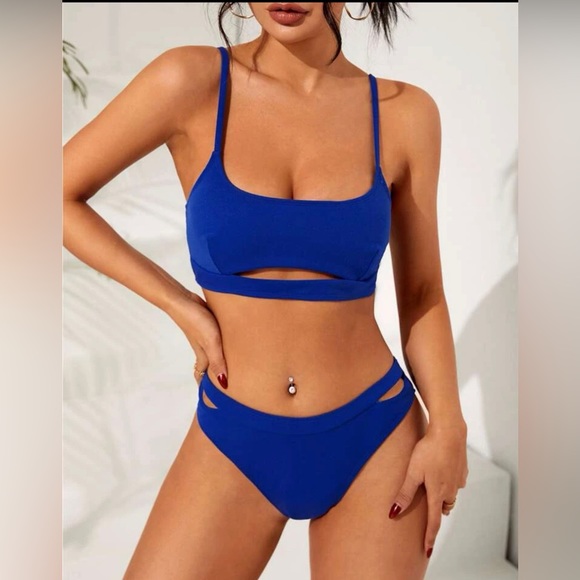 Other - Royal Blue Plain Cut-out Bikini Swimsuit